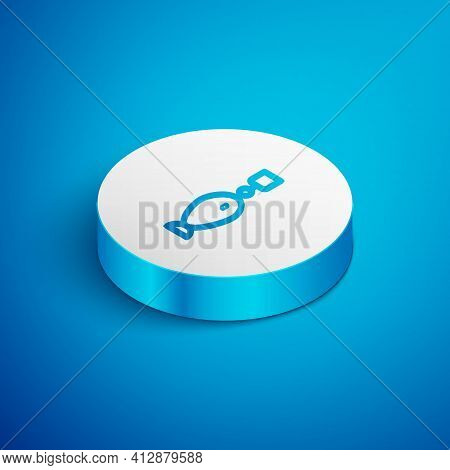 Isometric Line Fishing Spoon Icon Isolated On Blue Background. Fishing Baits In Shape Of Fish. Fishi