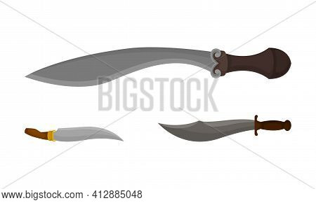 Medieval Cold Steel Arms Or Blade Weapon With Dagger Vector Set