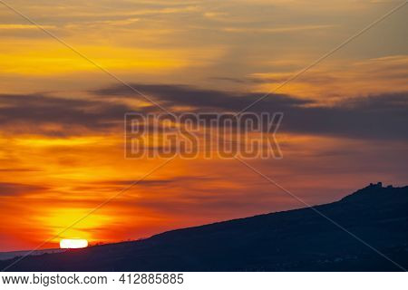 Sunrise in Palava with Devicky ruins, Southern Moravia, Czech Republic