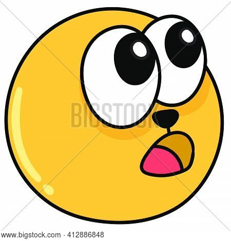 Emoji Ball With A Face Being Amazed In Awe, Doodle Kawaii. Doodle Icon Image. Cartoon Caharacter Cut