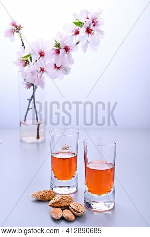 Almond Liquor. The Traditional Strong Drink In Italy To Complete The Dinner Is A Liqueur Made From N
