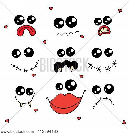 Cute Doodle Monster Emojis Isolated On White Background