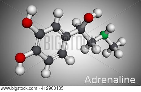 Adrenaline, Epinephrine Molecule.  It Is Hormone, Neurotransmitter, Medication. Used As Drug Due To 
