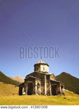 Shenako Holy Trinity Church In Tusheti National Park. Unesco World Heritage Sites Georgia