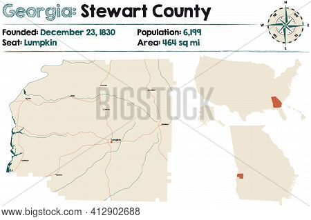 Large And Detailed Map Of Stewart County In Georgia, Usa.