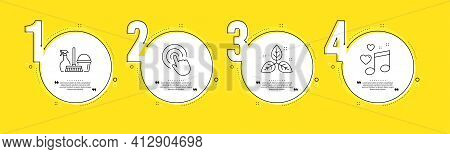 Household Service, Fair Trade And Click Icons Set. Love Music Sign. Cleaning Equipment, Leaf, Cursor