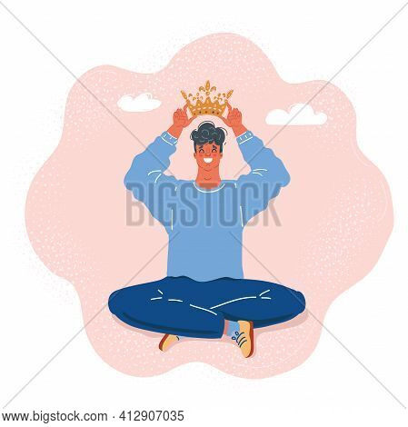 Vector Illustration Of Arrogant Person Thinking He Is A King Of The World