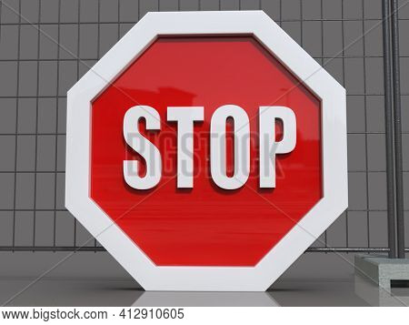 3d render STOP! You are Not Allowed Here, Red Octagonal Stop Roadsign with Big Hand Symbol for Prohibited Activities, Traffic Stop Blocking Sign, Prohibition Icon, No Entry Signal, Red Warning