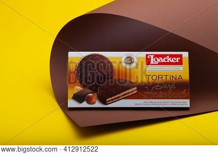 Prague,czech Republic - 10 March, 2021: Tortina Loacker Napolitaner Wafers.loacker Is An Italian Com