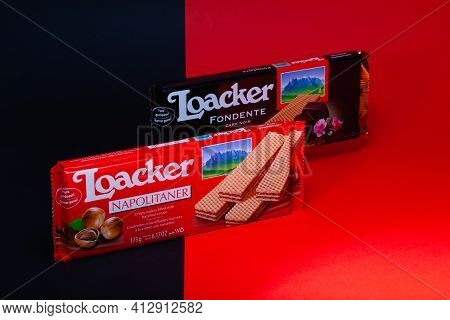 Prague,czech Republic - 10 March, 2021: Loacker Napolitaner Wafers.loacker Is An Italian Company Bas