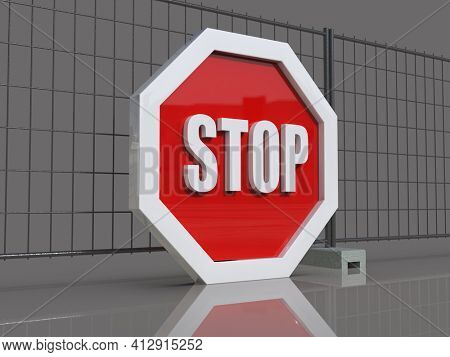 3d render STOP! You are Not Allowed Here, Red Octagonal Stop Roadsign with Big Hand Symbol for Prohibited Activities, Traffic Stop Blocking Sign, Prohibition Icon, No Entry Signal, Red Warning