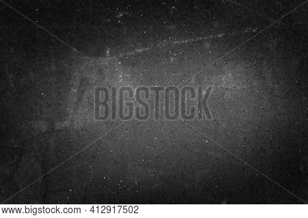 Textured Dark Background With Scratches, Scuffs And Stains. Blank Backdrop Of Black Color For Copy S