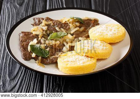 Delicious Fegato Alla Veneziana Recipe A Famous And Traditional Venetian Recipe Closeup In The Plate