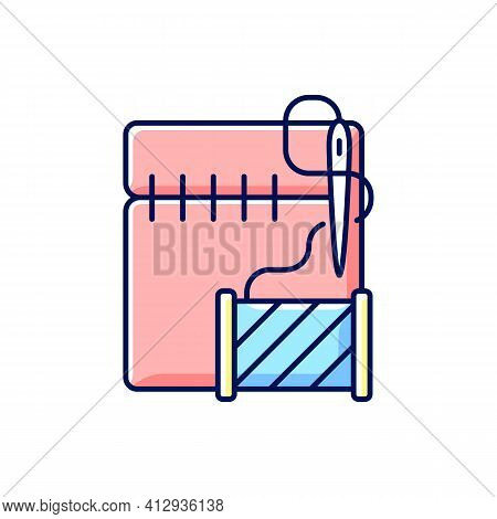 Hemming And Seam Repair Rgb Color Icon. Needle Stitching Clothes. Thread With Spool. Work With Texti