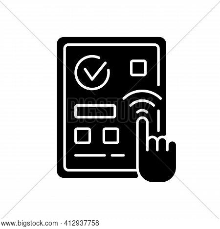 Predictive Touch Technology Black Glyph Icon. Device Keeps People Hands Away From Public Displays To