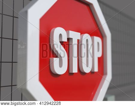 3d render STOP! You are Not Allowed Here, Red Octagonal Stop Roadsign with Big Hand Symbol for Prohibited Activities, Traffic Stop Blocking Sign, Prohibition Icon, No Entry Signal, Red Warning