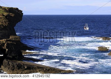 Yesnaby - Orkney (scotland), Uk - August 07, 2018: Yesnaby Cliffs Area, Stromnessr, Orkney, Scotland