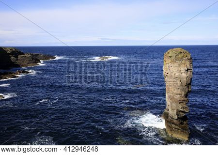 Yesnaby - Orkney (scotland), Uk - August 07, 2018: Yesnaby Cliffs Area, Stromnessr, Orkney, Scotland