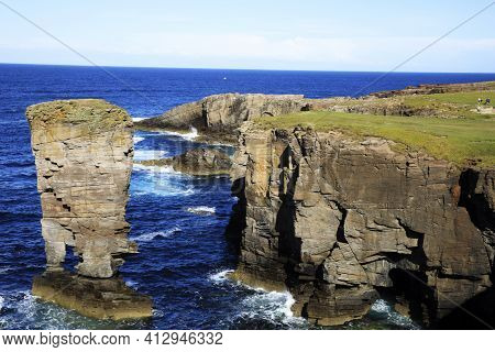 Yesnaby - Orkney (scotland), Uk - August 07, 2018: Yesnaby Cliffs Area, Stromnessr, Orkney, Scotland