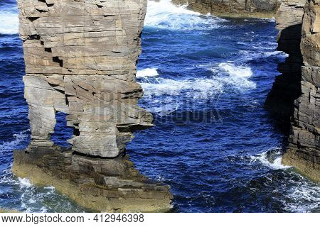Yesnaby - Orkney (scotland), Uk - August 07, 2018: Yesnaby Cliffs Area, Stromnessr, Orkney, Scotland