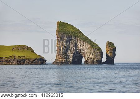 Faroe Islands Coastline Landscape In Vagar Island On Sunny Day