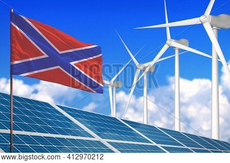 Novorossia Solar And Wind Energy, Renewable Energy Concept With Windmills - Renewable Energy Against