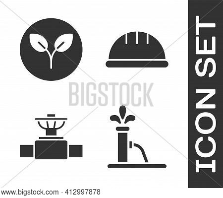 Set Oil Pump Or Pump Jack, Bio Fuel, Industry Pipe And Valve And Worker Safety Helmet Icon. Vector