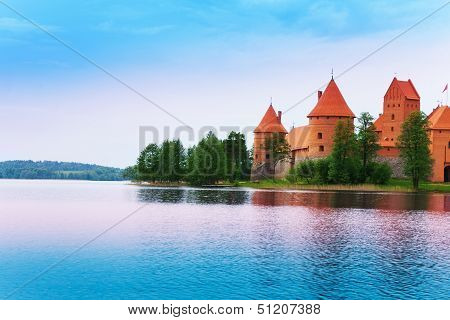 Lake Galve And Trakai Castle Walls