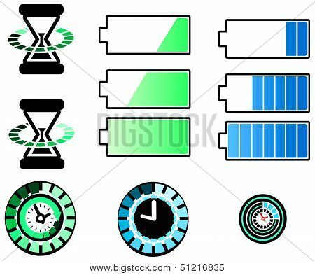 Battery And Timing Icons Set