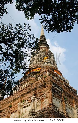 Big Pagoda In Mongkol Temple At Ayutthaya, Thailand