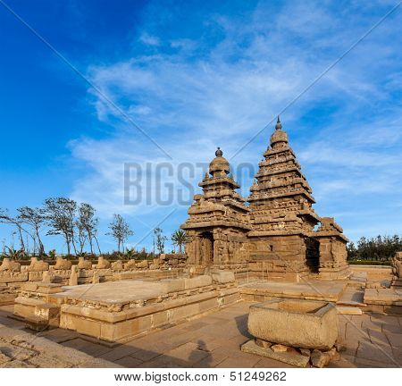 Famous Tamil Nadu landmark - Shore temple, world  heritage site in  Mahabalipuram, Tamil Nadu, India