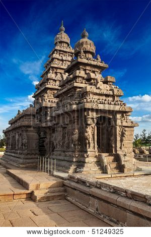 Famous Tamil Nadu landmark - Shore temple, world  heritage site in  Mahabalipuram, Tamil Nadu, India