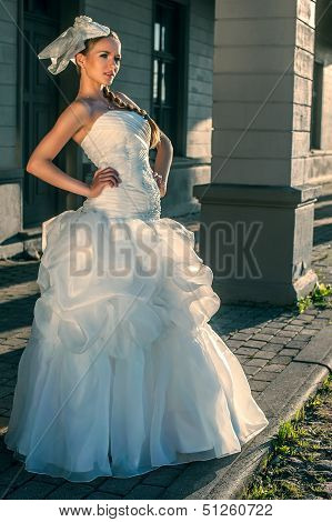 Beautiful Blonde Haired Woman In Bridal Dress