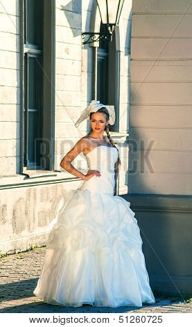 Beautiful Blonde Haired Woman In Bridal Dress