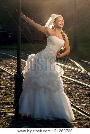 Beautiful Blonde Haired Woman In Bridal Dress