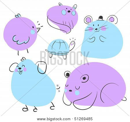 Blue and Purple Animal Doodles