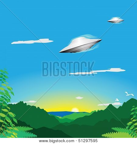 Alien spacecraft over jungle