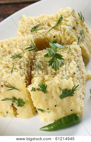 Dhokla - A Fermented Sweet-sour From Gujarati Snack.
