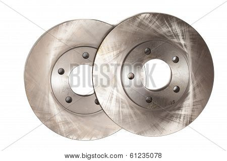 Auto In Service. Brake Disks For Modern Car Isolated On White