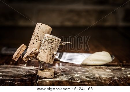 Wine Cork Figures, Concept Couple Skating On Table
