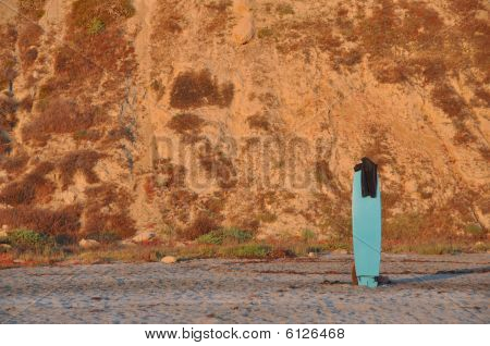 Surfboard in the Sand - Black's Beach at Sunset (San Diego, CA)