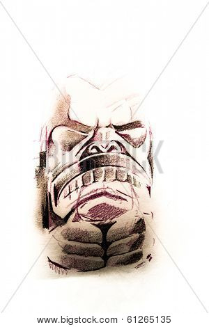 Handmade tattoo sketch over white paper