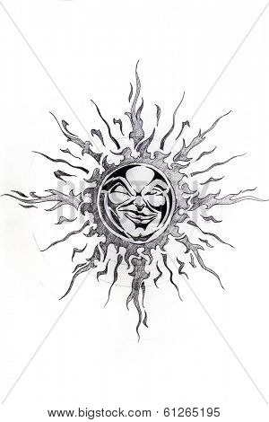 Handmade tattoo sketch over white paper