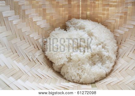 sticky rice in old wooden steamer