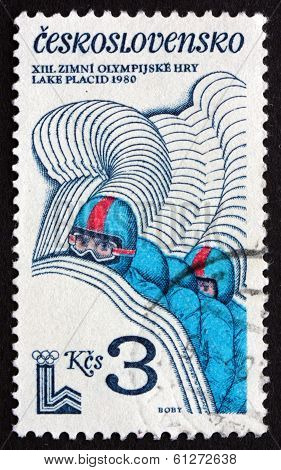 Postage Stamp Czechoslovakia 1980 Four-man Bobsled
