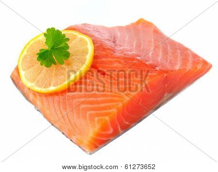 Salmon Fillet With Lemon Isolated On White Background