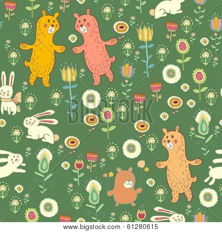 Bright Childish Seamless Pattern With Animals