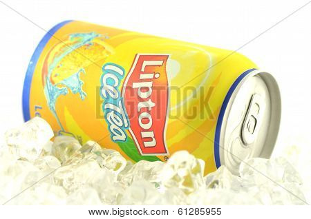 Lipton Ice Tea drink in a can isolated on white background
