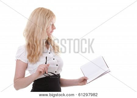 Beautiful Young Woman With Books White Background