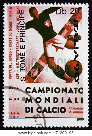 Postage Stamp Sao Tome And Principe 1989 Soccer Player Kicking B